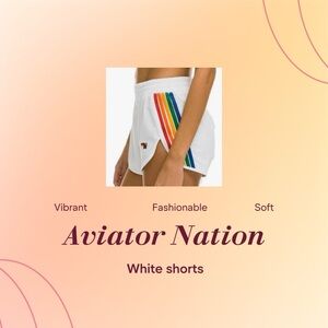 Aviator Nation White Terry Shorts with Rainbow Stripes